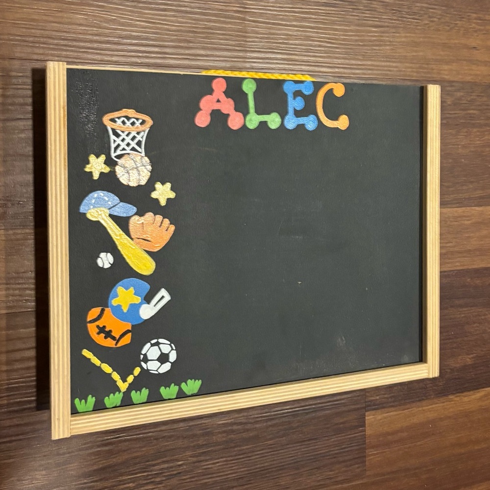 Colorful ALEC Sports-Themed Chalkboard & lap desk, hand painted !